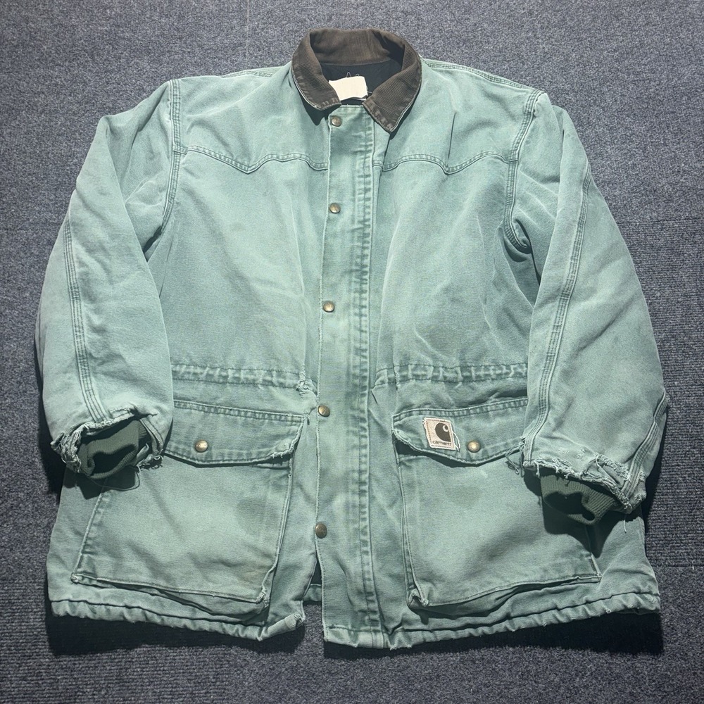Vintage Carhartt Jacket Lined Aspen Green Chore Barn Coat Size XL CQ7194 Distres